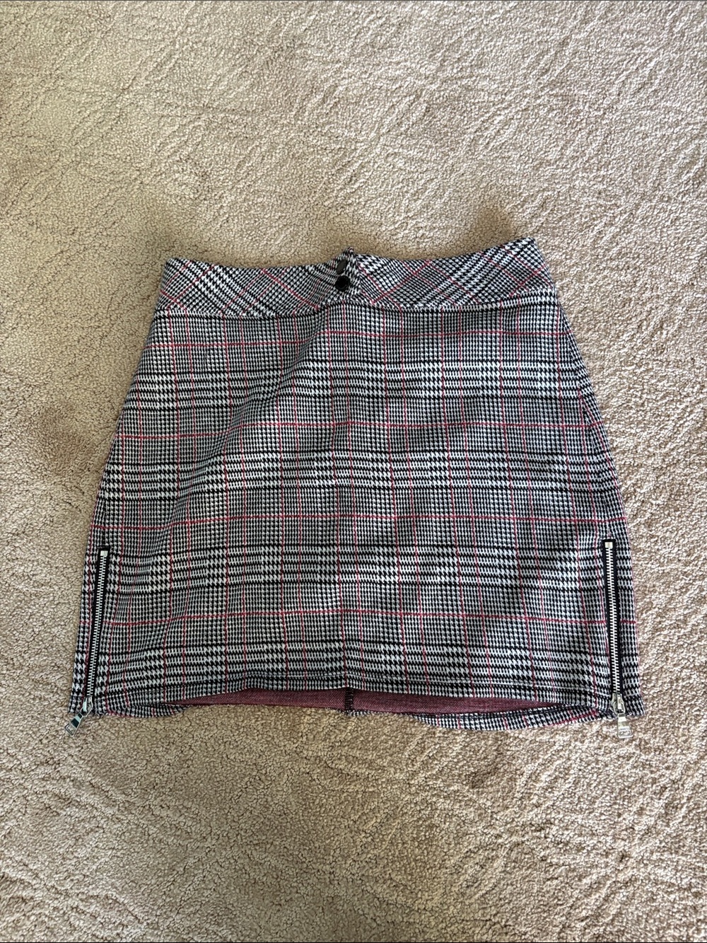 Express Black-and-White Plaid Mini Skirt with Pink Threading